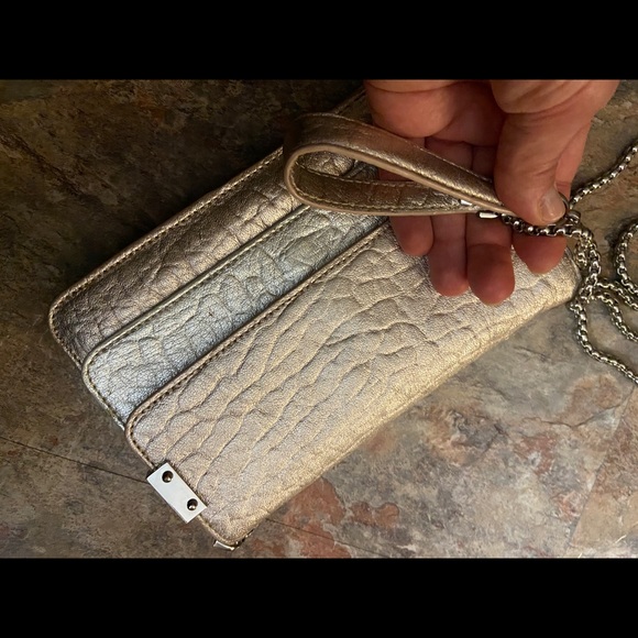 Stuart Weitzman Metallic Rose Gold Silver Chain purse wallet clutch - Picture 9 of 14